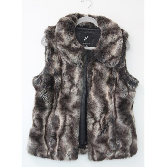 Rachel Zoe Brown Faux Fur Chunky Collared Open Front Vest Sz M - Picture 1 of 6